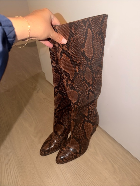 Zara Shoes - Zara Brown Snake Print Knee-High Heeled Boots
